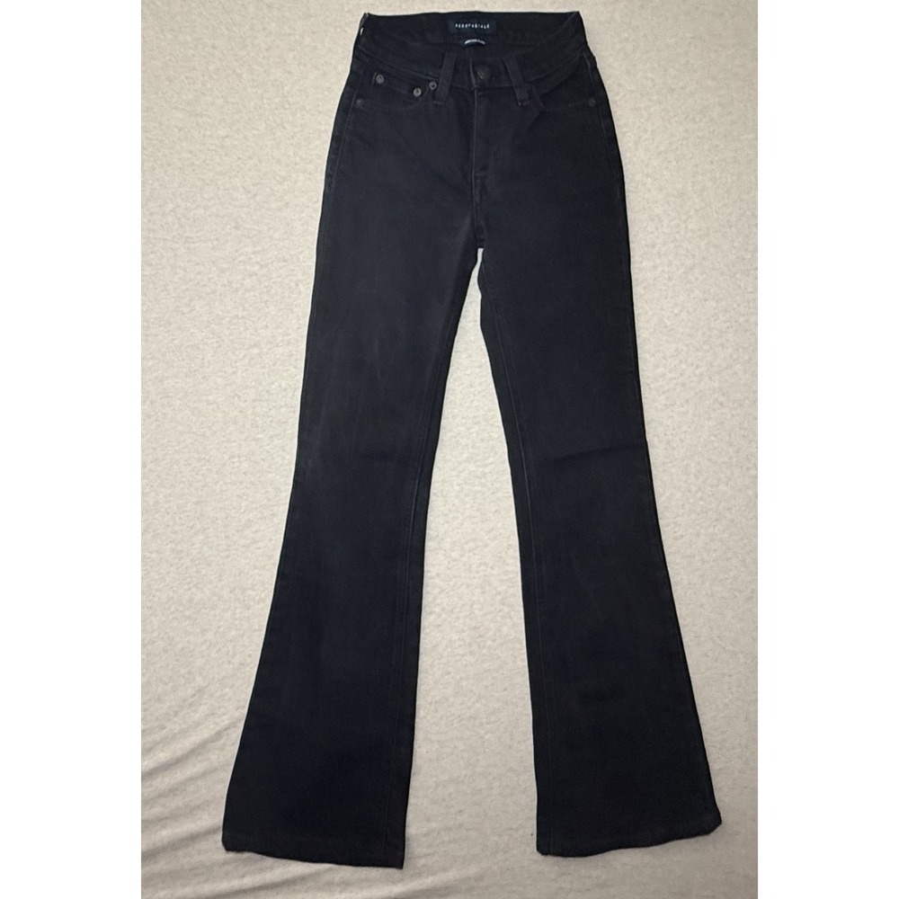 Aeropostale Jeans Womens 00 Black Flared Leg Denim High Rise Stretch Bootcut